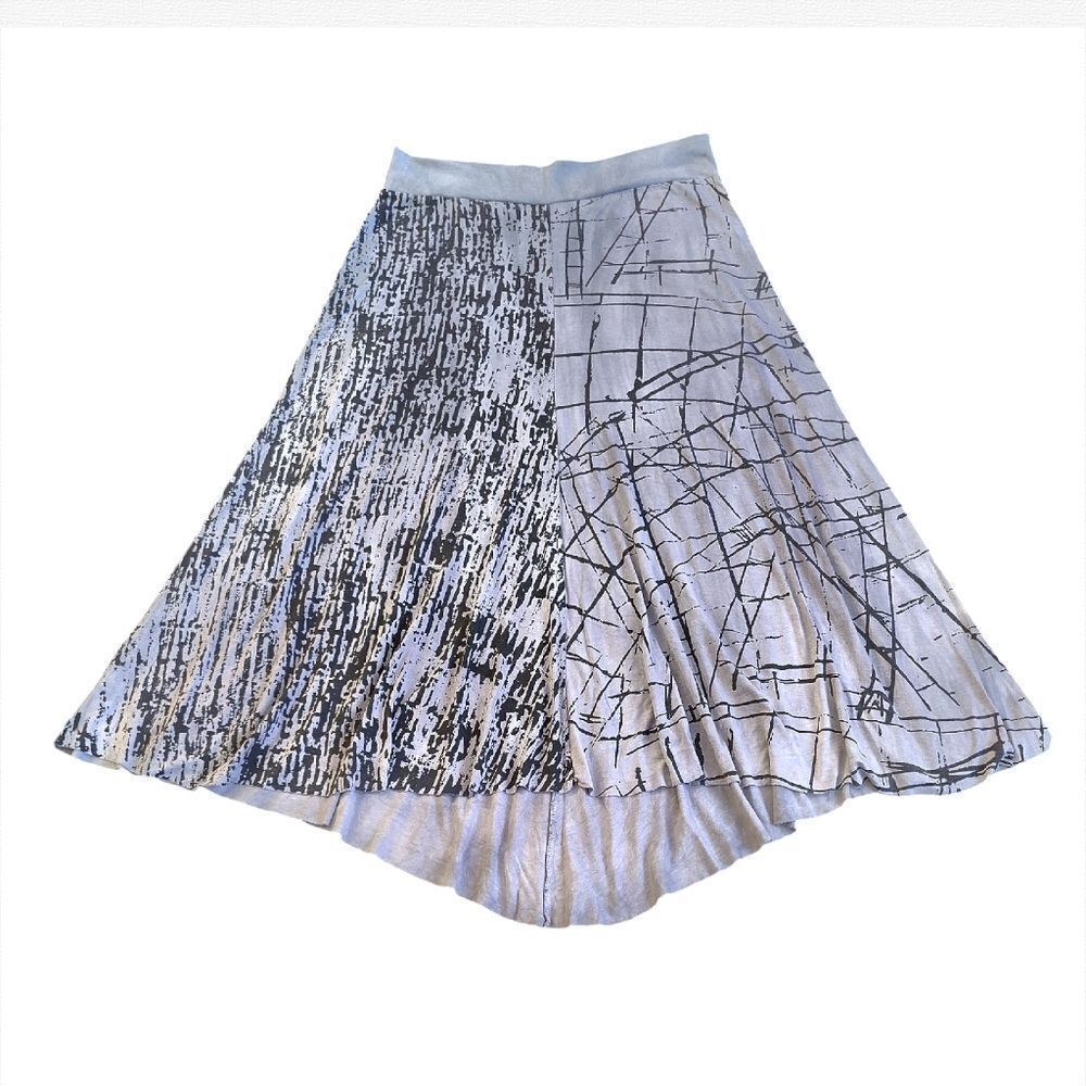 VTG Y2K Grey Black Abstract Print High Low Grunge Fairycore Midi Skirt‎ Large - Picture 2 of 10
